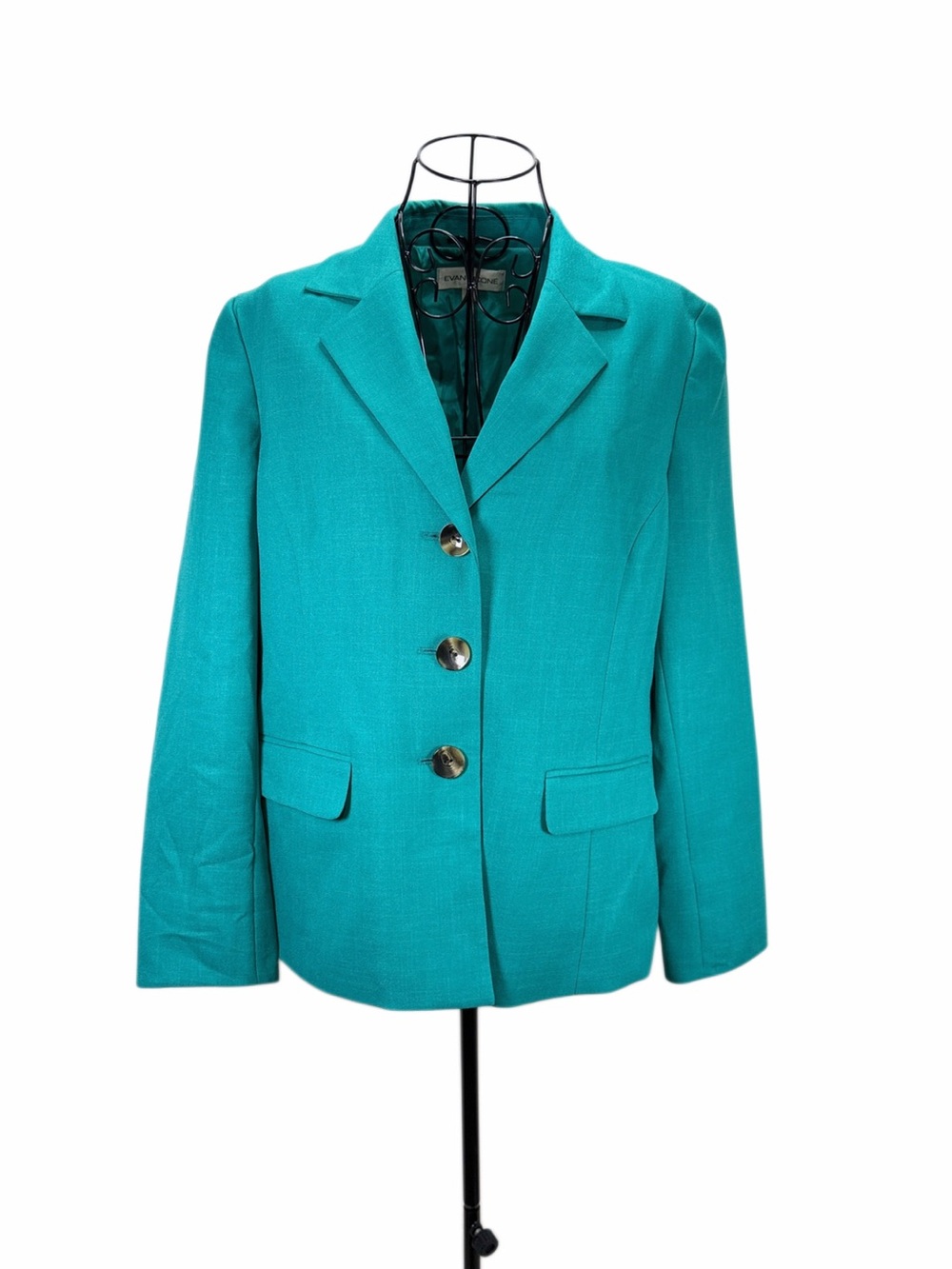Evan Picone Size 14 Teal Blazer Taupe Pants 2 Piece Suit